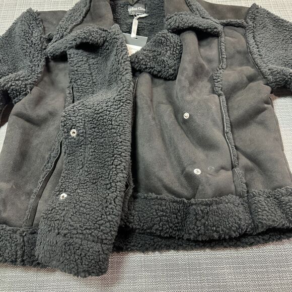 Faux Suede Jacket Womens Large Black Fleece Arms and Lining‎ Snap Up Cropped New - Picture 4 of 13
